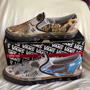 Vans classic slips ons men’s US 9 hand painted steampunk metallic shoes with box